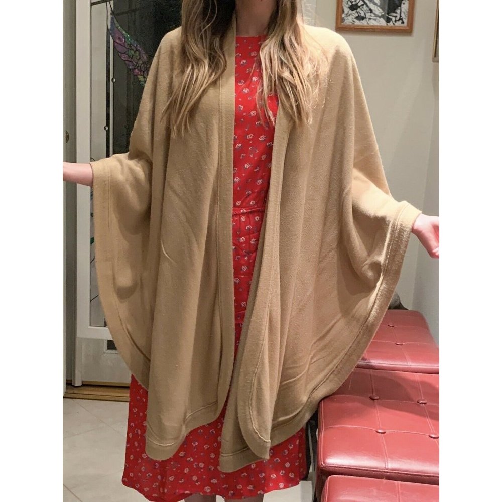 Nordstrom Knit Tan Cape Long Blanket Poncho 38” - Picture 7 of 9